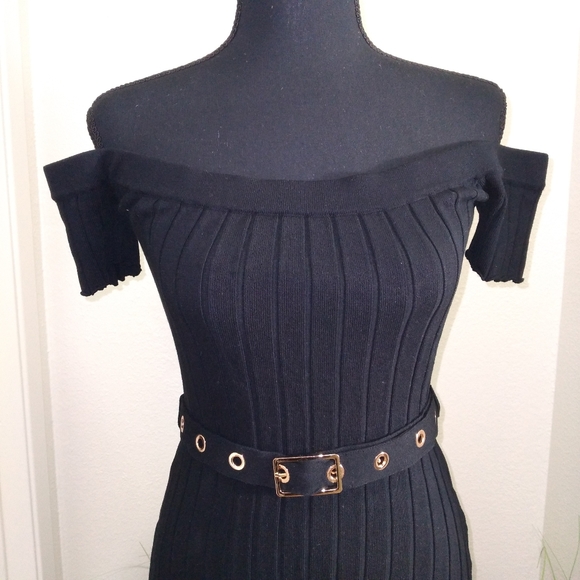 HERA Collection Off Shoulder Short Sleeve Black Bodycon Midi Dress- Large - Picture 4 of 7